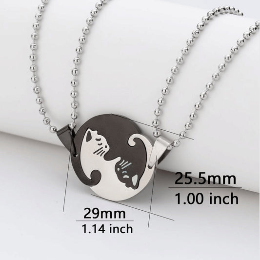 1 Set Couple Charm Cat Pendant Necklace Women Men Stainless Steel Girl Gift Jewelry Blue Cololr