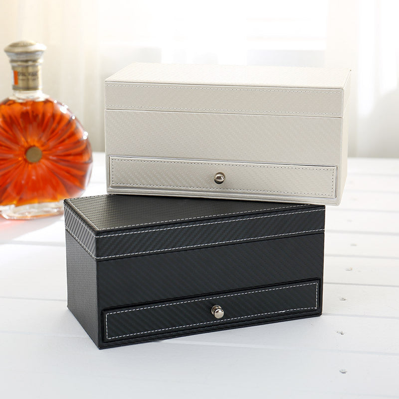 Men's drawer-style 4-seat leather watch display box