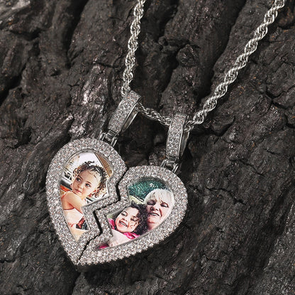 Broken Heart Photo Magnetic Frame Pendant 2 Pictures Hiphop Jewelry