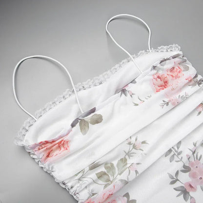 Elegant Flower Print Suspender Dress Women Fashion Off Shoulder Backless Midi Dresses