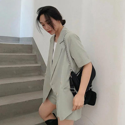 Women's Shorts And Blazer Set Korean Loose Two Piece Suits Female Summer Office Ladies