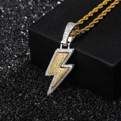 Iced Out Bling Lightning Pendants With Tennis Chain Copper Material Men's Hip Hop Jewelry Gift