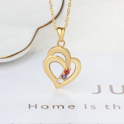 925 Sterling Silver Mothers Necklace with 3 Birthstones Romantic Name Heart Pendants