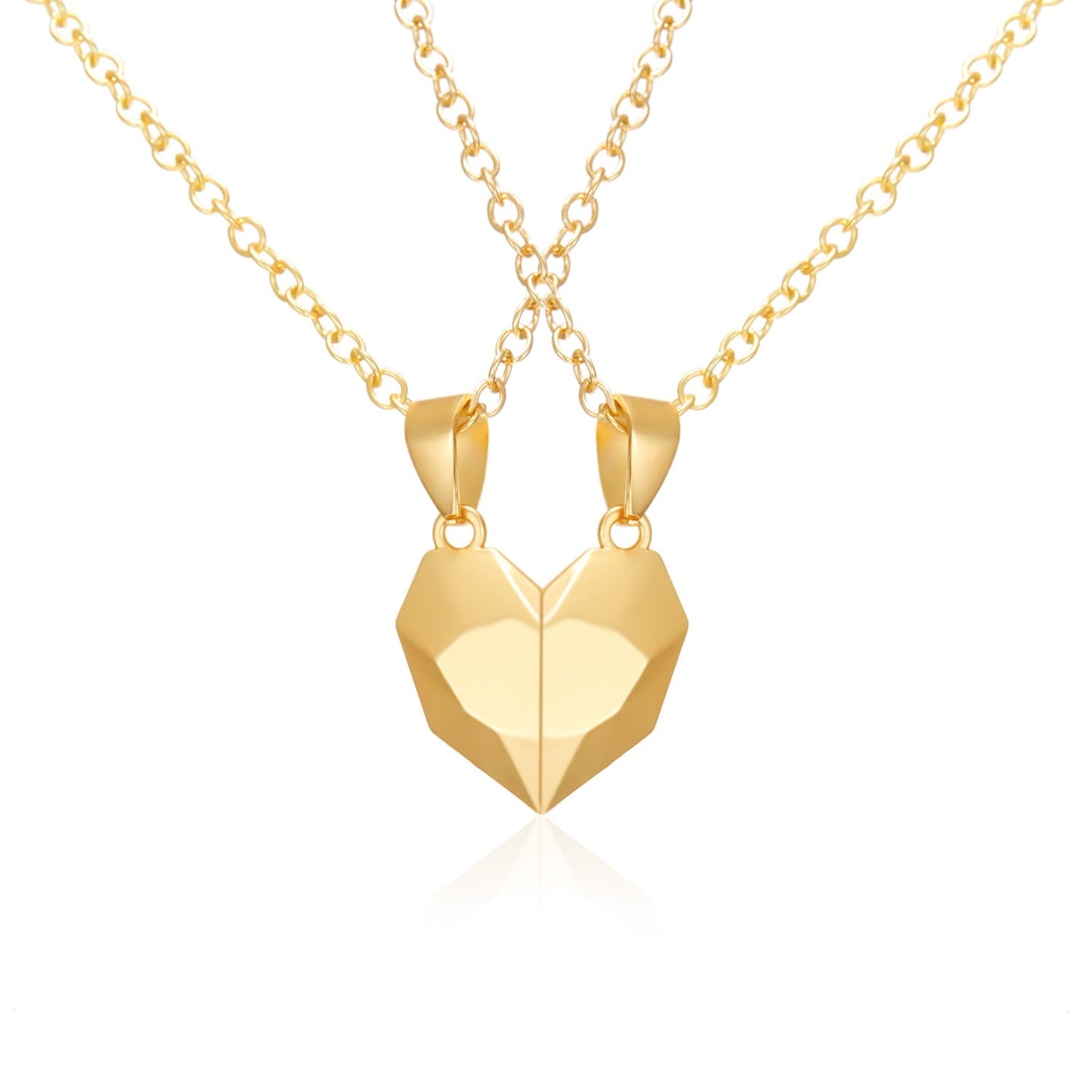 2Pcs Punk Heart Pendant Couple Necklace Lover Distance Faceted Magnetic Necklace