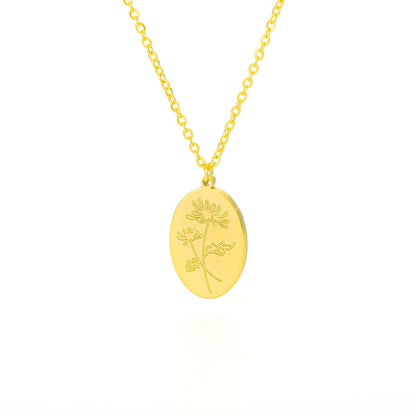 Birth Mother Flower Neckalce New Month Necklace For Mom Gold Color Oval Pendant Necklace