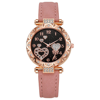Simple leather strap quartz watch for students
