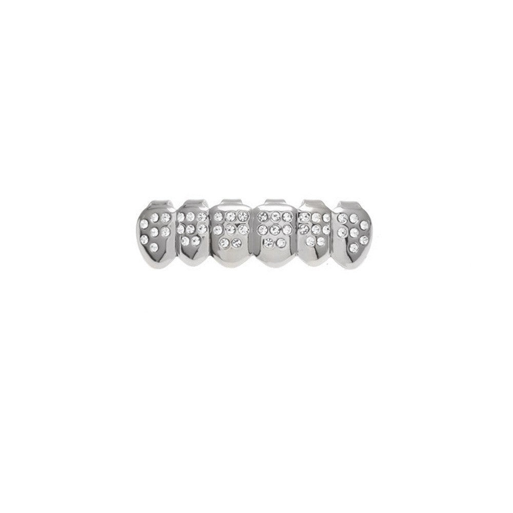 Hip-hop diamond-encrusted and gold-plated teeth grillz