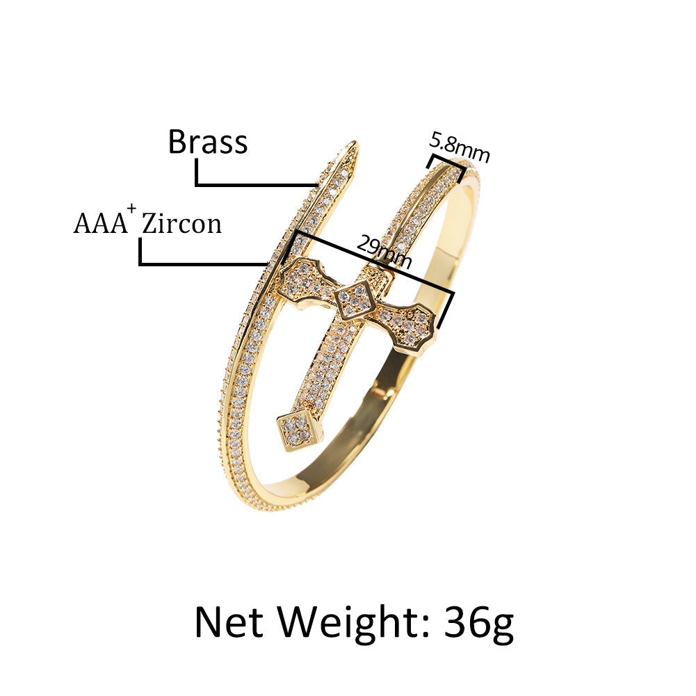 Hip-hop full-diamond justice sword bracelet inlaid with zircon