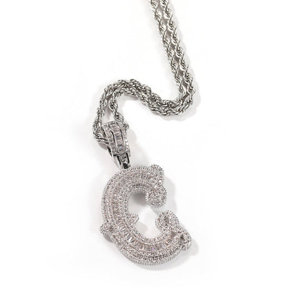 Hip-hop fully diamond-encrusted spiky rock sugar letter necklace
