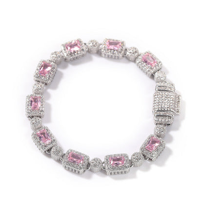 Copper inlaid pink zircon hip-hop bracelet