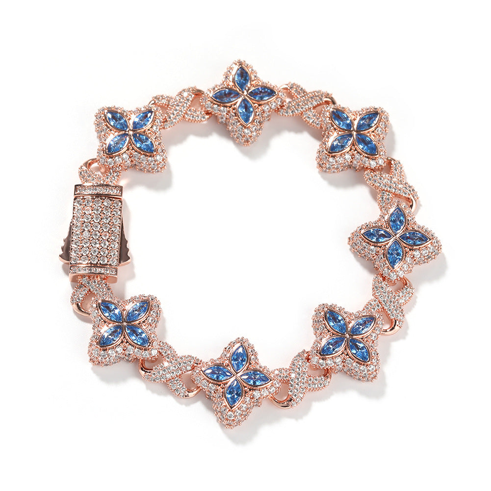 Hip-hop zircon colored infinite four-leaf clover bracelet