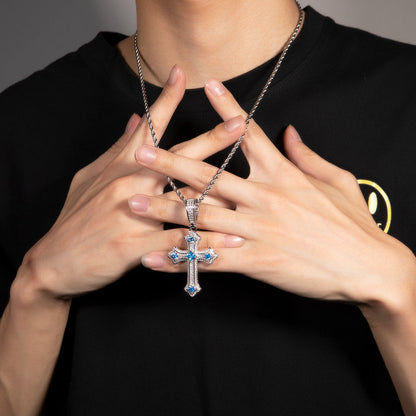 Hip-hop cross-shaped diamond Cubic Zirconia necklace