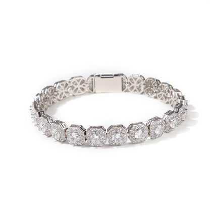 Hip-hop 9mm square rock candy zircon bracelet