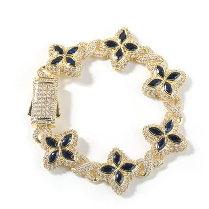 Hip-hop zircon colored infinite four-leaf clover necklace