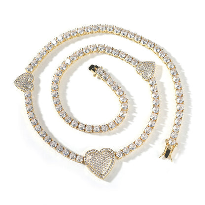 diamond tennis necklace Love heart chain