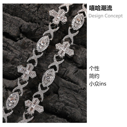 Hip Hop Zirconia Eye Cross Bracelet