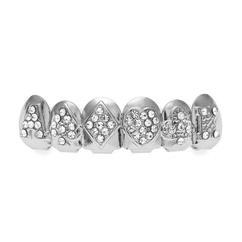 Hip-hop diamond-encrusted and gold-plated teeth grillz