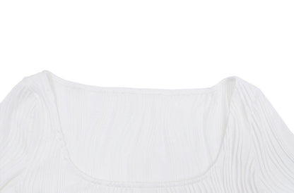 Autumn & Winter long-sleeved U-neck water ripple slim fit top T-shirt
