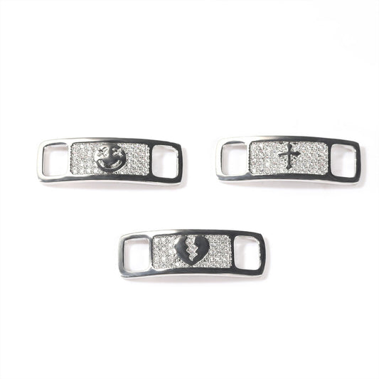 Hip-hop zircon cross smiling face broken heart shoe buckle