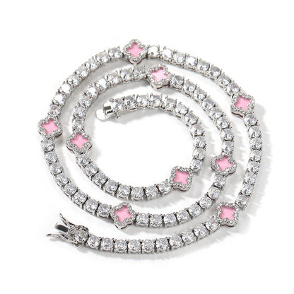 Hip-hop four-leaf clover diamond tennis chain necklace bracelet