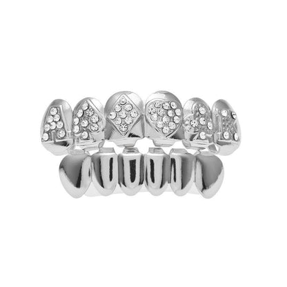 Hip-hop diamond-encrusted and gold-plated teeth grillz