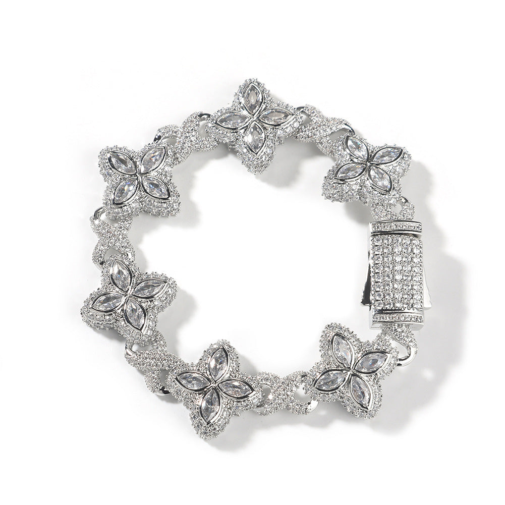 Hip-hop zircon colored infinite four-leaf clover bracelet
