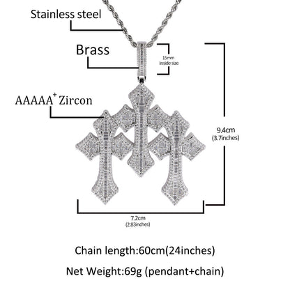 Retro Cross Pendant Fashionable Copper Inlaid Zirconia Necklace