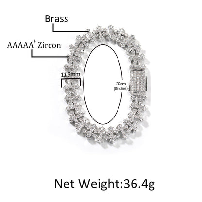Hip-hop 11.5MM zircon-encrusted cross bracelet