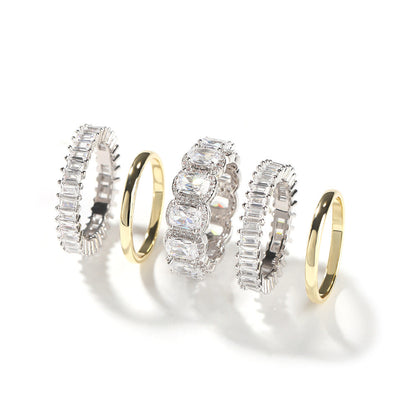 Cool and handsome men's hip-hop diamond-encrusted five-piece ring set