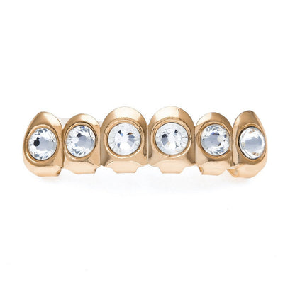 Hip-hop diamond-encrusted and gold-plated teeth grillz