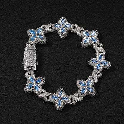 Hip-hop zircon colored infinite four-leaf clover necklace
