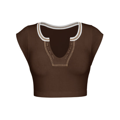Slim Fit Ultra Short Sexy Spicy Girls Top Knitted Thread T-shirt
