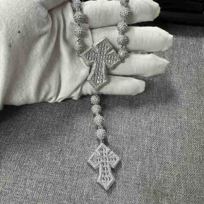Hip Hop Beaded Zirconia Cross Necklace