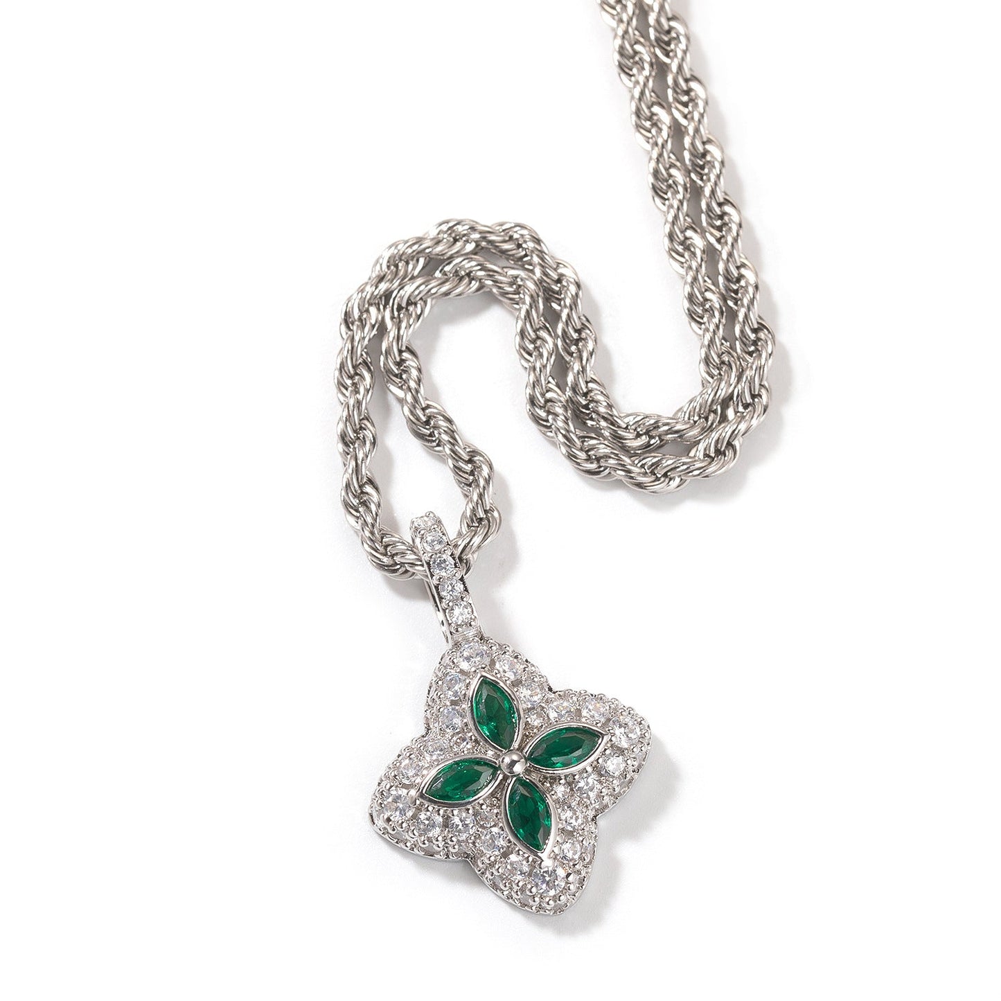 Cubic Zirconia Colorful Four-Leaf Clover Pendant