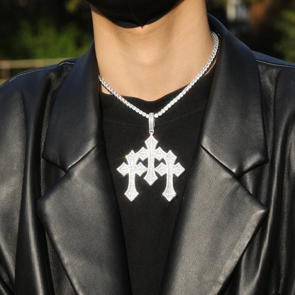 Retro Cross Square Zircon Inlay Necklace