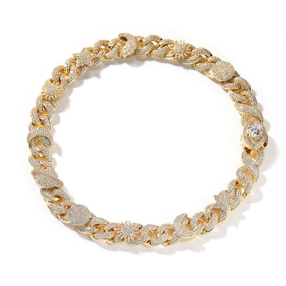 Hip-hop zircon-encrusted sun, star and eye necklace