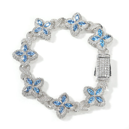Hip-hop zircon colored infinite four-leaf clover necklace