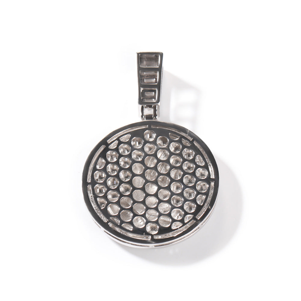Hip-hop round disc zircon-encrusted praying hands pendant