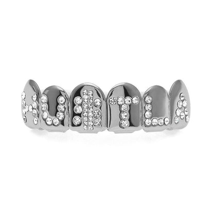 Hip-hop diamond-encrusted and gold-plated teeth grillz