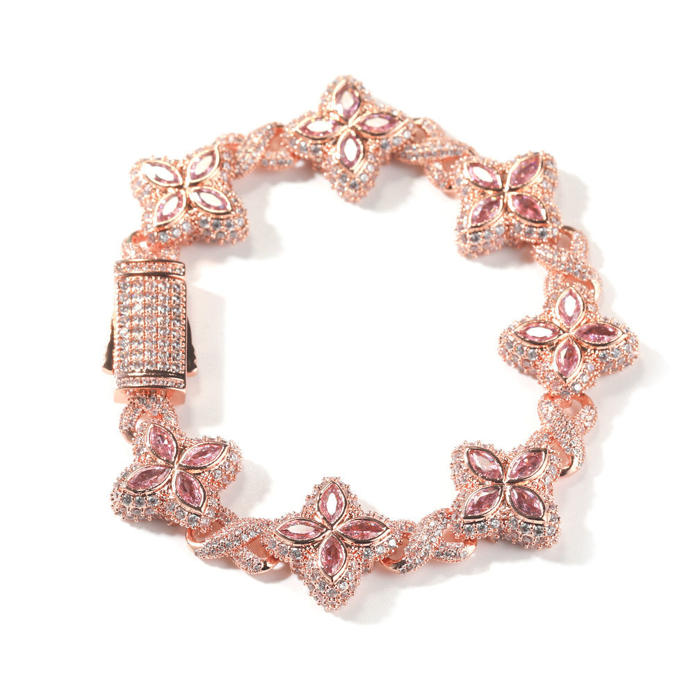 Hip-hop zircon colored infinite four-leaf clover bracelet