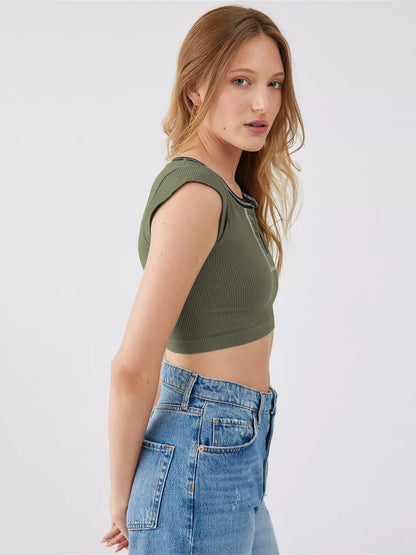 Slim Fit Ultra Short Sexy Spicy Girls Top Knitted Thread T-shirt