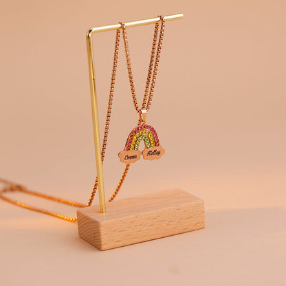 Rainbow Couple Name Necklace Engraving Pendant