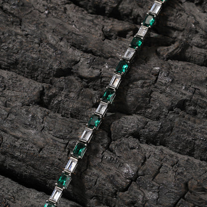 Hip-hop zircon-encrusted emerald color-matching tennis chain