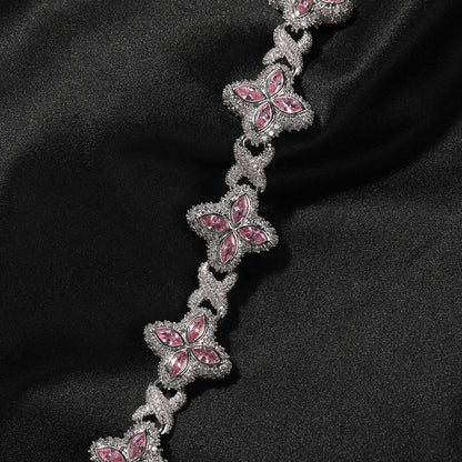 Hip-hop zircon colored infinite four-leaf clover necklace