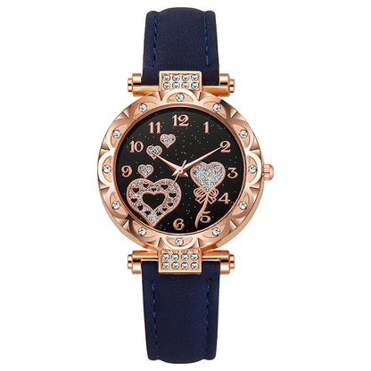 Simple leather strap quartz watch for students