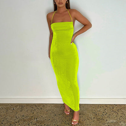 Collar Backless Sleeveless Drawstrings Hollow Out Slit Sexy Maxi Prom Dress