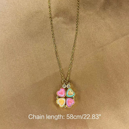 Lucky Four Leaf Clover Necklace 4-in-1 Wearing 2 Sides Heart Love Pendant