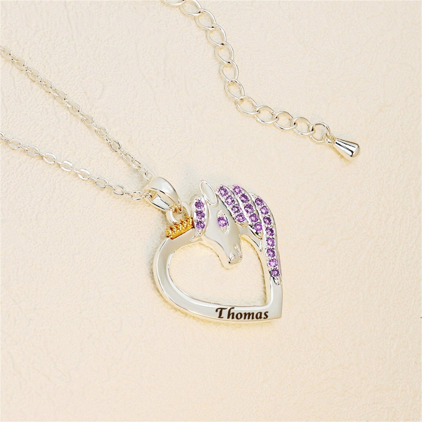 Unicorn Birthstone Rhinestone Custom Name Necklace Child Girl Necklace
