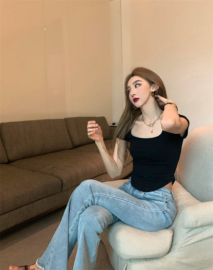 Pure Color Slim Short Sleeve Tees Women 2022 Summer Y2k Crop Fashion Sexy Blouse
