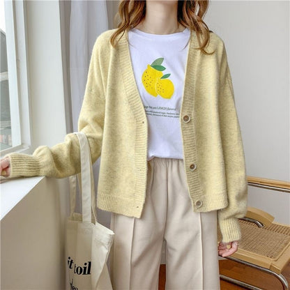 lantern sleeve cardigan Winter Solid Cashmere Casual Fashion Winter Knit sweaters